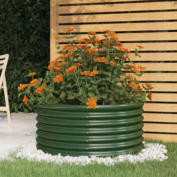 vidaXL Garden Planter Green Powder-coated steel 31.5 in wide, 14.2 in tall