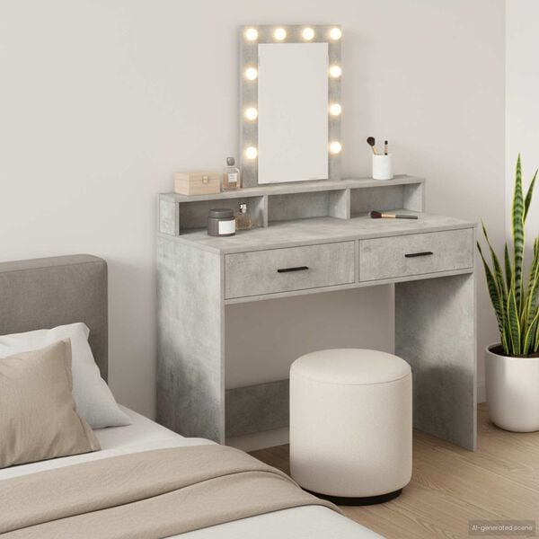 vidaXL Dressing Table Grey 39.37 x 16.14 x 55.12 in Engineered Wood