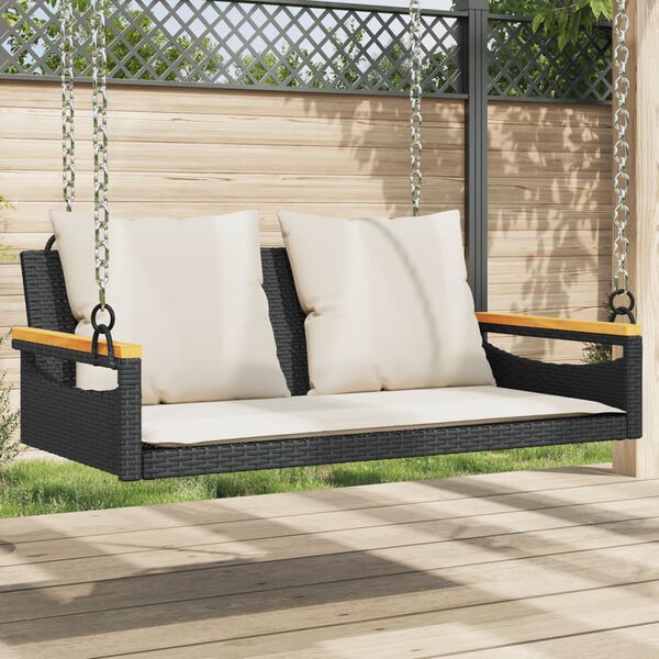 vidaXL Swing Bench Black Poly Rattan Removable Covers Swing Bench