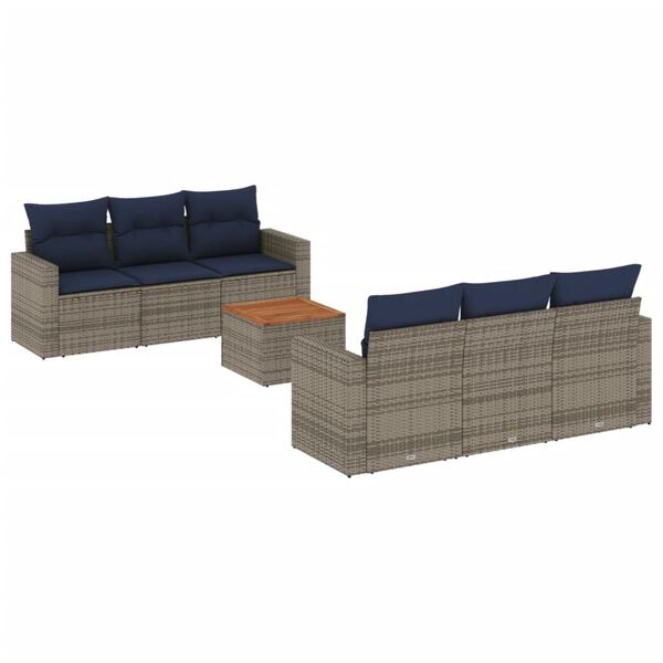 vidaXL 7 Piece Patio Sofa Set with Cushions Gray Poly Rattan