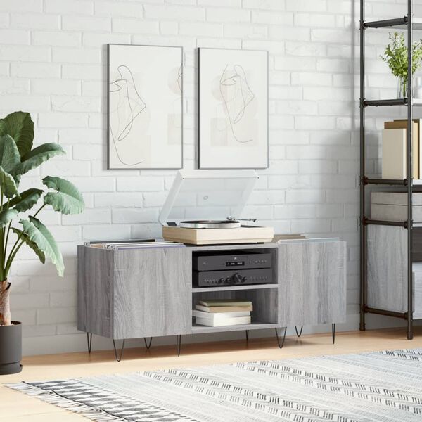 vidaXL Record Cabinet Grey Sonoma Engineered wood, Iron Medium