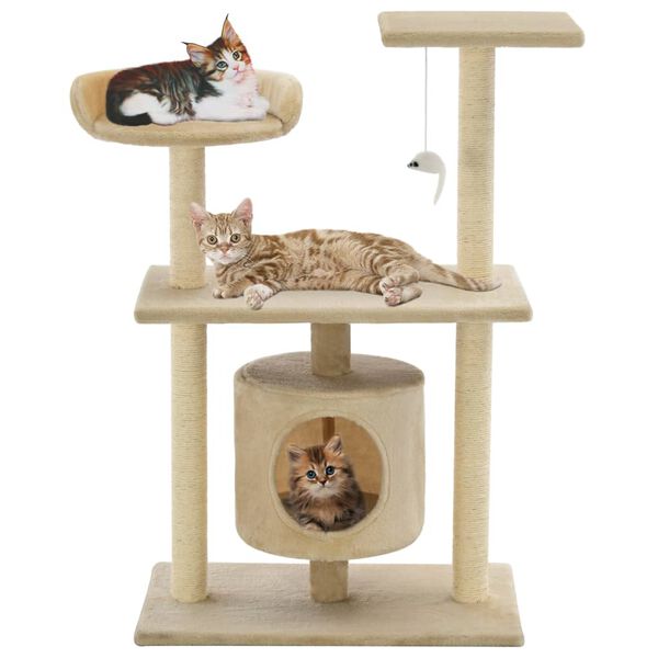 vidaXL Cat Tree Beige Engineered wood, sisal rope, plush fabric Medium