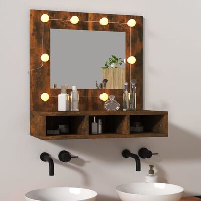 vidaXL Mirror Cabinet with LED Smoked Oak 23.6"x12.4"x24.4"