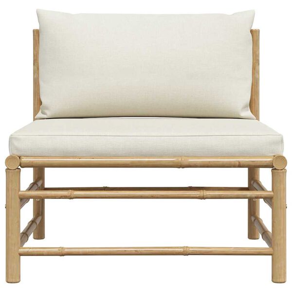vidaXL Middle Sofa Cream White Bamboo, Polyester Regular Modular