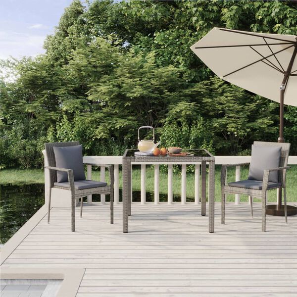 vidaXL Garden Dining Set Grey PE rattan, powder-coated steel, tempered glass