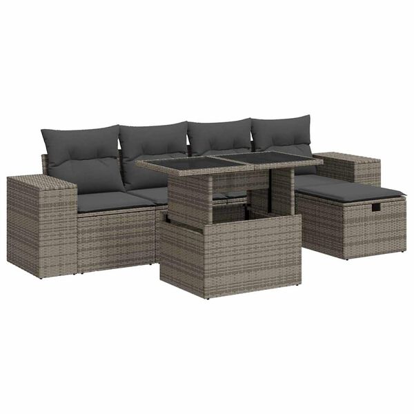 vidaXL Garden Sofa Set Grey, Beige Poly Rattan Large Modular