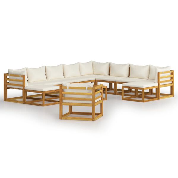 vidaXL Garden Lounge Set Cream Solid acacia wood, fabric (100% polyester)