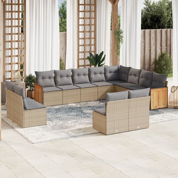 vidaXL Garden Sofa Set Beige PE rattan Large Modular Garden Sofa Set