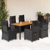 vidaXL 7 Piece Patio Dining Set with Cushions Black Poly Rattan