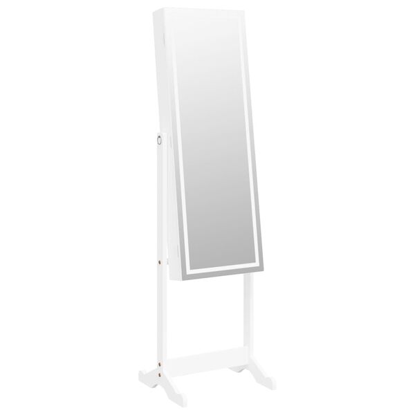 vidaXL Mirror Jewelry Cabinet White Engineered Wood, Glass, Fabric