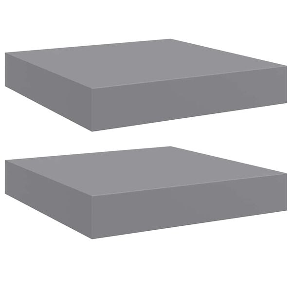 vidaXL Wall Shelf Set of 2 Gray MDF 9.1x9.3x1.5 in Wall Shelf Square