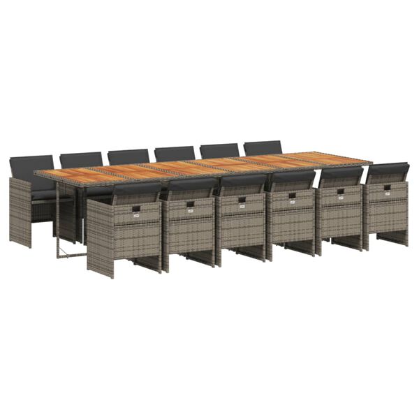 vidaXL Patio Dining Set Set of 12 Grey PE Rattan 12-Seater Foldable