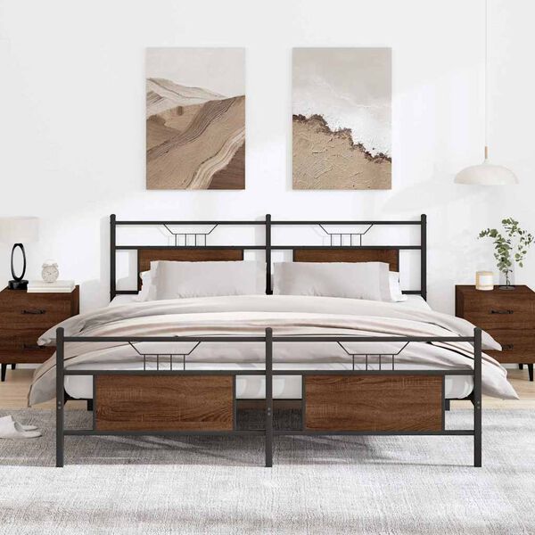 vidaXL Bed Frame Brown Oak Steel, Engineered Wood Super King Bed Frame