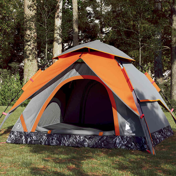 vidaXL Camping Tent Dome 4-Person Gray and Orange Quick Release