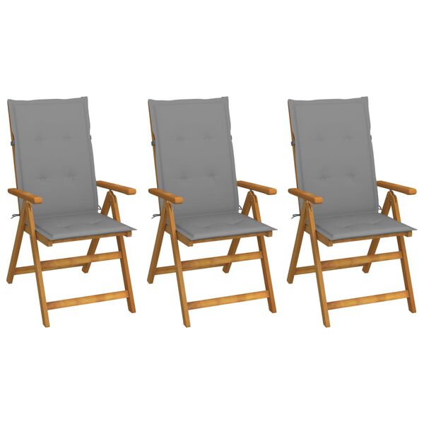 vidaXL Garden Chair Set of 3 Natural wood, Grey Solid Acacia wood Medium