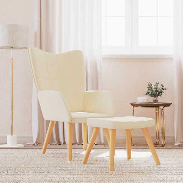 vidaXL Relaxing Chair With Stool Cream