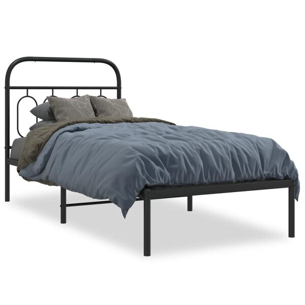 vidaXL Bed Frame Black Steel Single Modern Metal Bed Frame