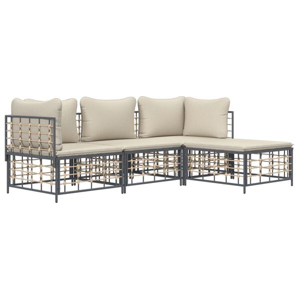 vidaXL Garden Lounge Set Anthracite Poly rattan, powder-coated steel, fabric