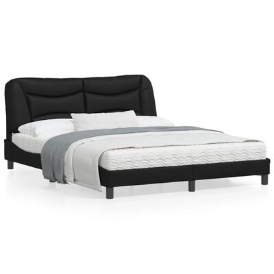 vidaXL Bed Frame with Headboard Black 59.8"x79.9" Queen Faux Leather
