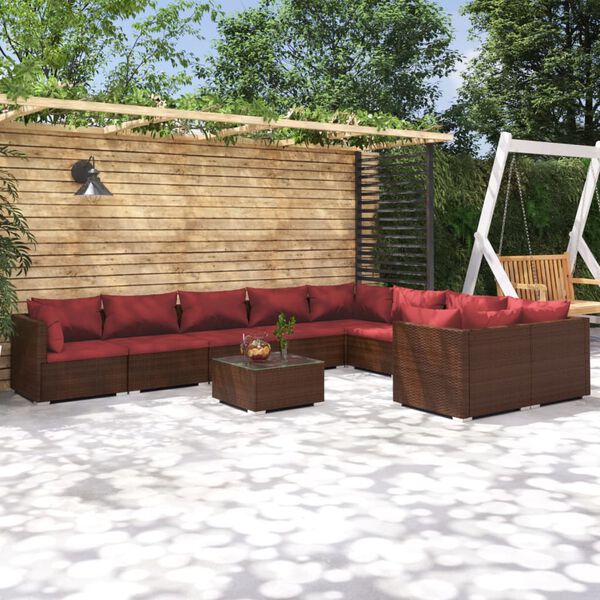 vidaXL Garden Lounge Set Brown PE Rattan Large Modular
