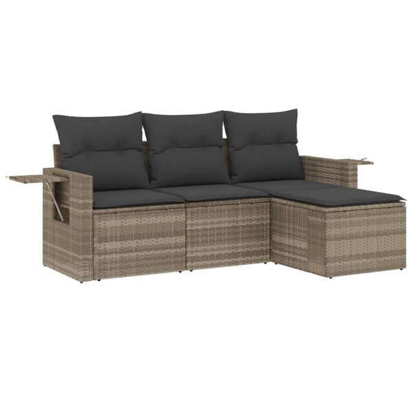 vidaXL Garden Sofa Set Light Grey PE Rattan Medium Adjustable Feet