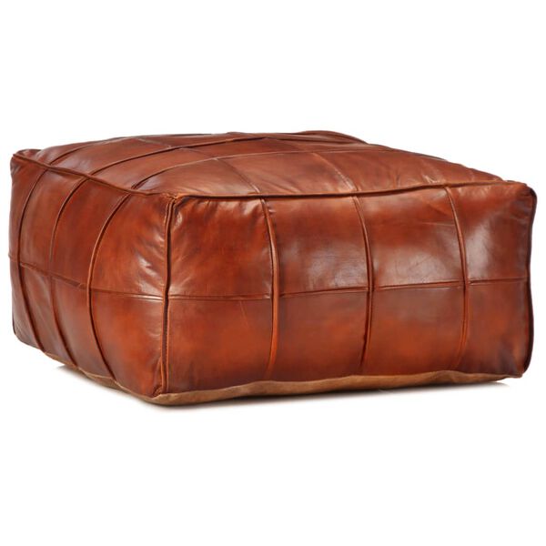 vidaXL Pouffe Tan Genuine Goat Leather 23.6 x 23.6 x 11.8 in Tough