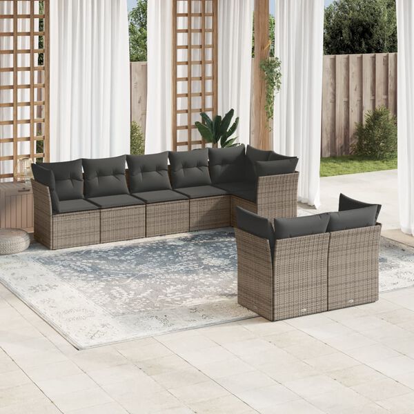 vidaXL Garden Sofa Set Grey PE rattan, powder-coated steel Large