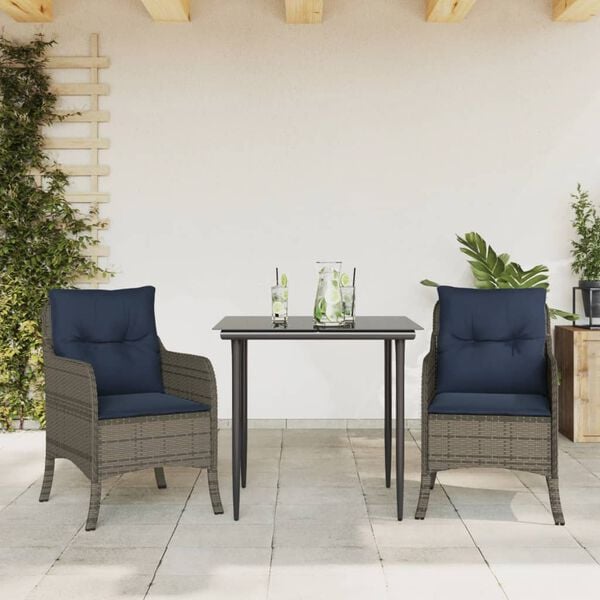 vidaXL Garden Dining Set Grey PE rattan, Powder-coated steel, Tempered glass