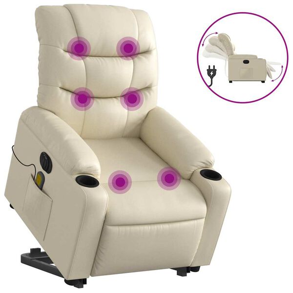 vidaXL Electric Stand up Massage Recliner Chair Cream Faux Leather