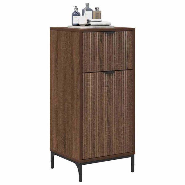 vidaXL Bathroom Cabinet with Drawer Brown Oak 15.55 x 14.17 x 34.65 in