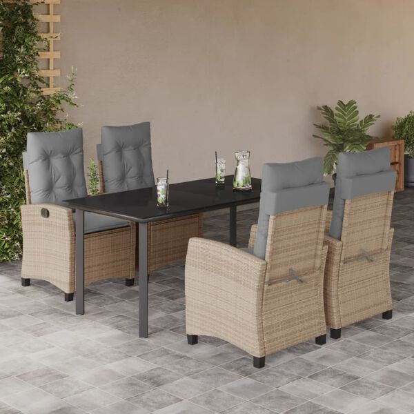 vidaXL 5 Piece Patio Dining Set with Cushions Mix Beige Poly Rattan