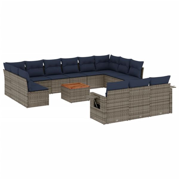 vidaXL 14 Piece Garden Sofa Set with Cushions Grey Poly Rattan