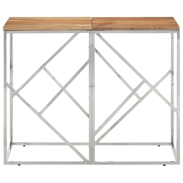 vidaXL Console Table Silver Stainless Steel and Solid Acacia wood Standard
