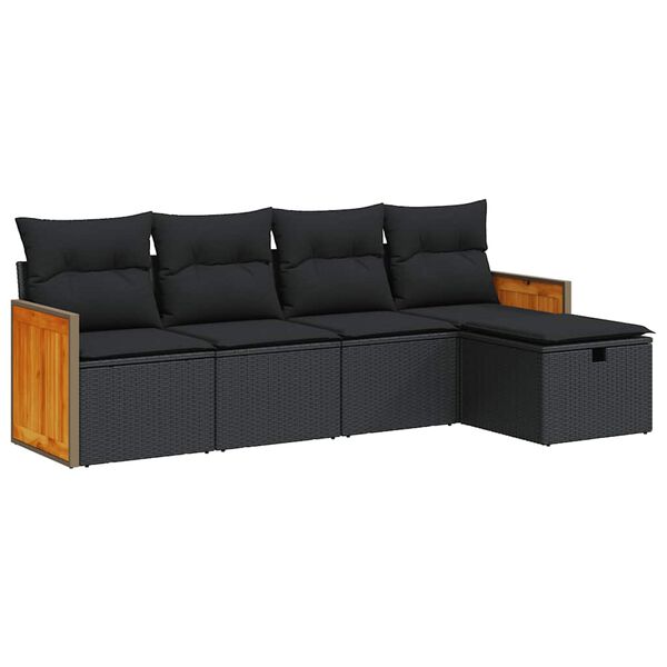vidaXL Garden Sofa Set Black PE rattan 5-piece set Adjustable Feet