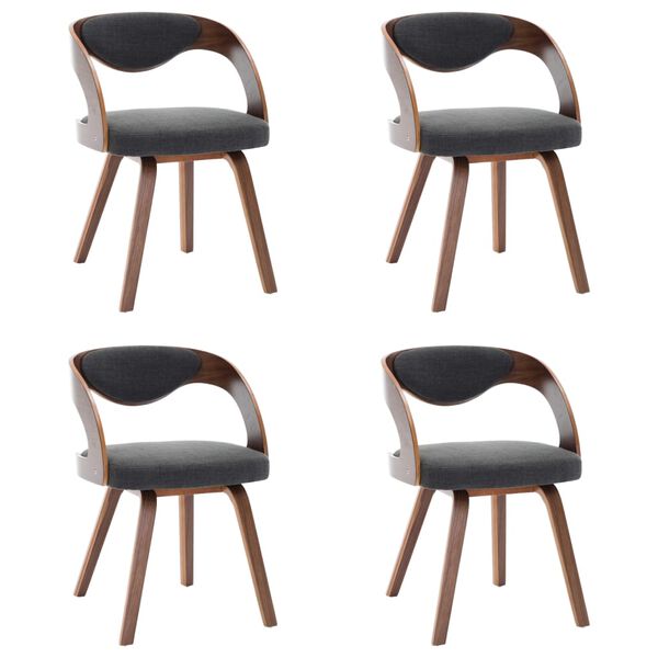 vidaXL Dining Chair Set of 4 Dark grey and dark brown Fabric and bentwood