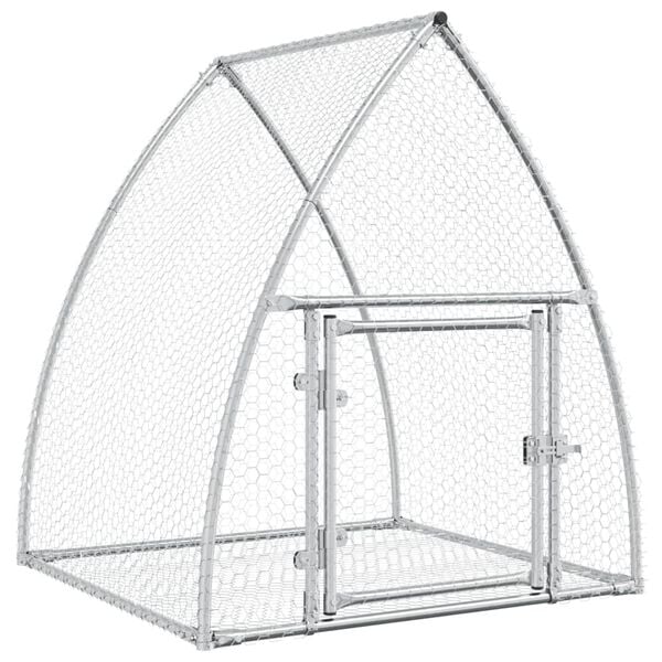 vidaXL Rabbit Hutch Silver Galvanized Steel Large Rabbit Hutch