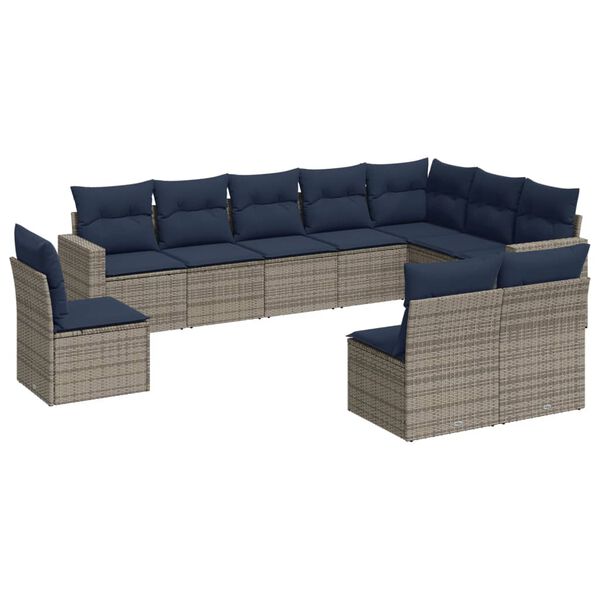 vidaXL 10 Piece Patio Sofa Set with Cushions Gray Poly Rattan