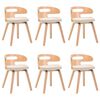 vidaXL Dining Chair Set of 6 Cream, Light Brown Faux Leather, Bentwood