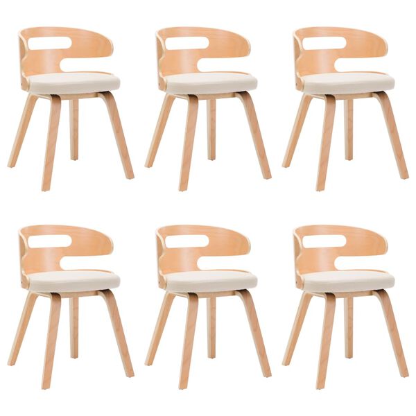 vidaXL Dining Chair Set of 6 Cream, Light Brown Faux Leather, Bentwood