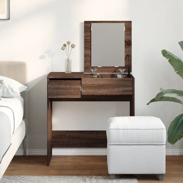 vidaXL Dressing Table Brown Oak Engineered wood, glass