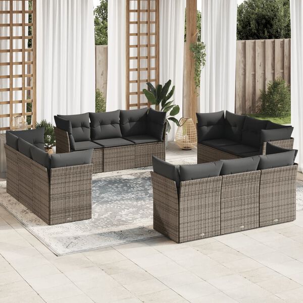 vidaXL Garden Sofa Set Grey PE rattan, powder-coated steel, polyester