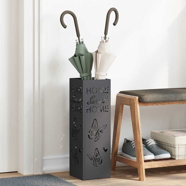 vidaXL Umbrella Stand Black 15.5 x 15.5 x 49 cm Metal
