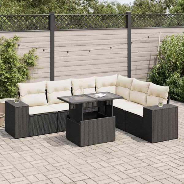 vidaXL Garden Sofa Set Black, Cream White