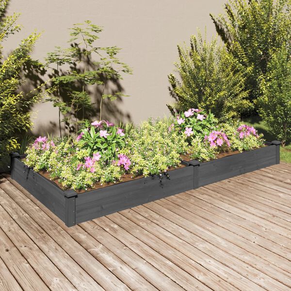 vidaXL Garden Raised Bed Grey Solid fir wood, Non-woven fabric Extra Large