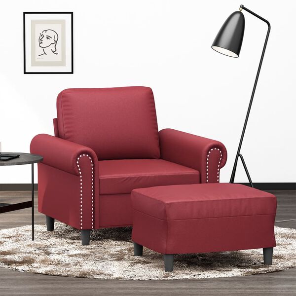 vidaXL Sofa Chair With Footstool Wine Red