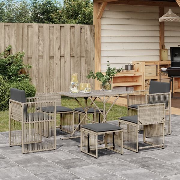 vidaXL Garden Dining Set Light Grey PE Rattan, Powder-Coated Steel Large