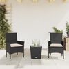vidaXL 3 Piece Bistro Set with Cushions Black Poly Rattan and Glass