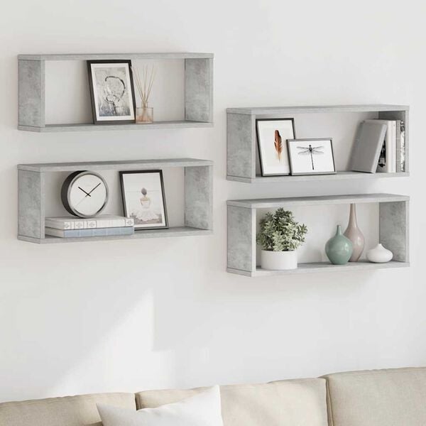 vidaXL Wall Shelf Set of 4 Concrete gray Engineered wood Medium