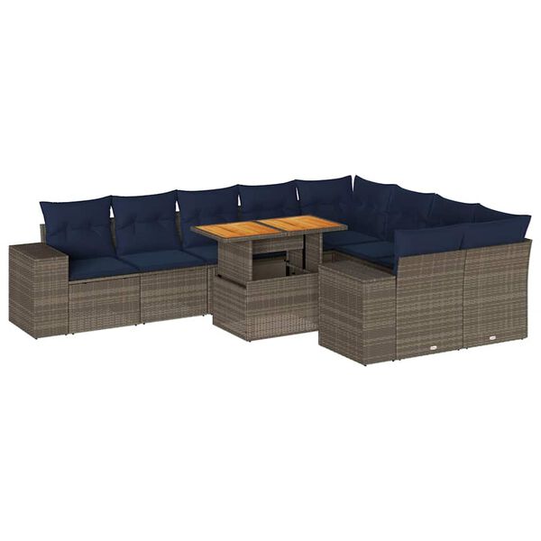 vidaXL 10 Piece Patio Sofa Set with Cushions Gray Poly Rattan