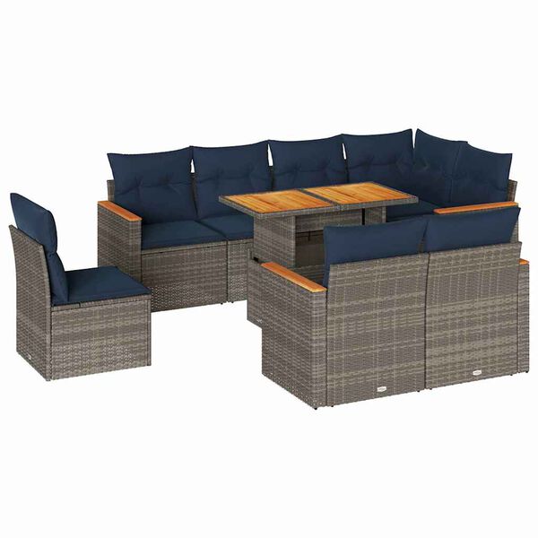 vidaXL 9 Piece Patio Sofa Set with Cushions Gray Poly Rattan